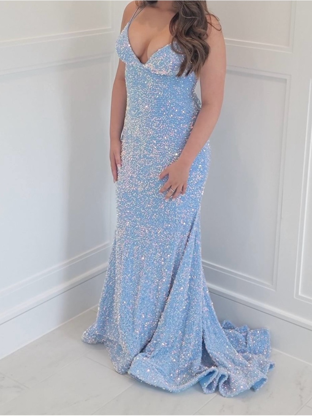 Sherri Hill Sparkling Ice Blue Sequin Mermaid Gown